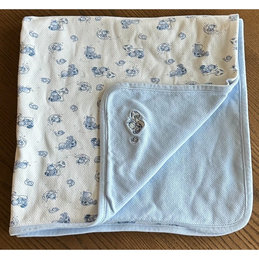 Laura Ashley Baby Blanket Lovey Bugs Cozy Soft‎ Light Blue Cream Wrap 27''